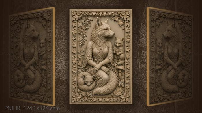 Forest fox in floral frame 3d STL model