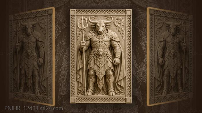 Horned god with trident staff 3d STL model