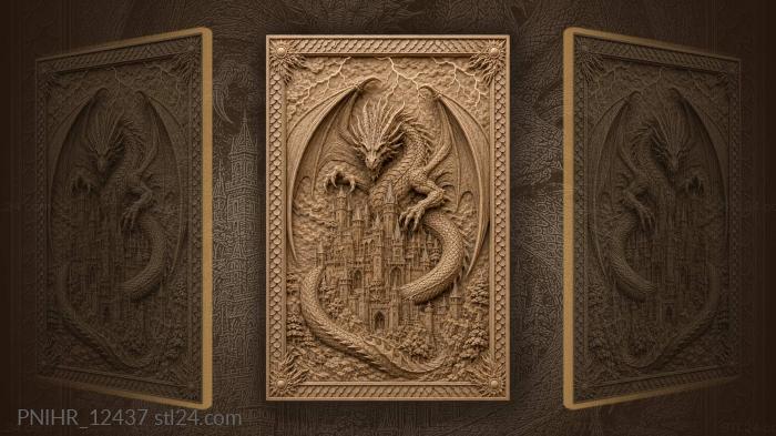 Winged dragon guarding gothic castle 3d STL model
