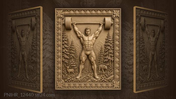 Weightlifter above a forest with a barbell 3d STL model