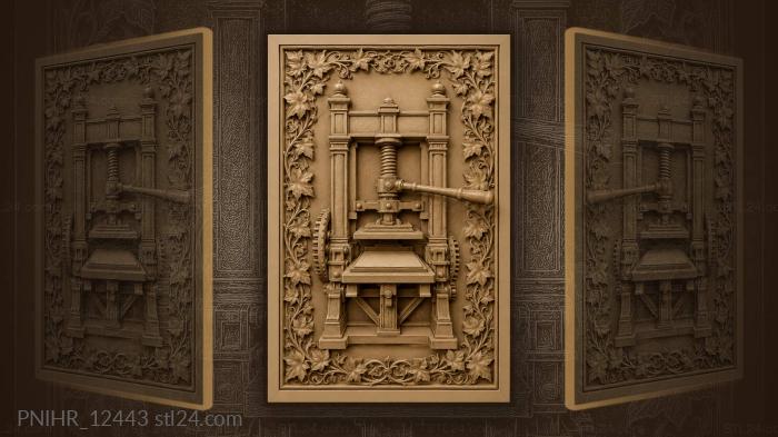 Antique printing press with ivy 3d STL model