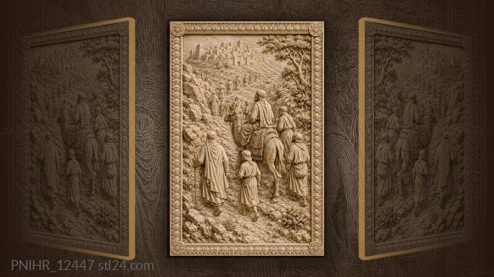 Caravan climbing rocks toward walled city 3d STL model