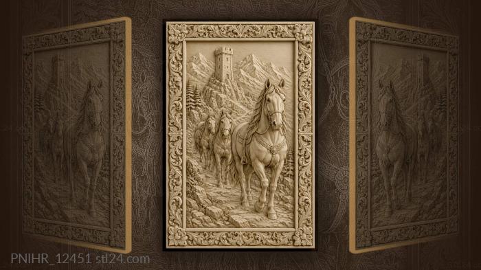 Horses climbing to mountain tower 3d STL model