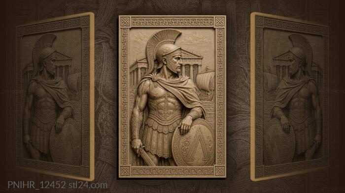 Spartan warrior with temple and ship 3d STL model