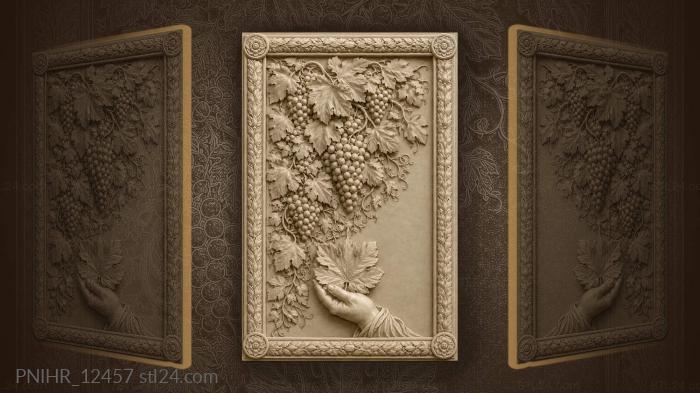 Grape clusters hanging over an outstretched leaf 3d STL model
