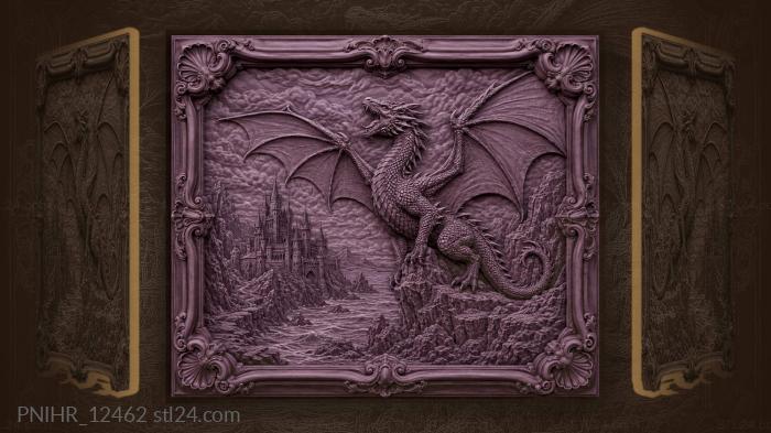 Beast above a jagged shore and castle 3d STL model