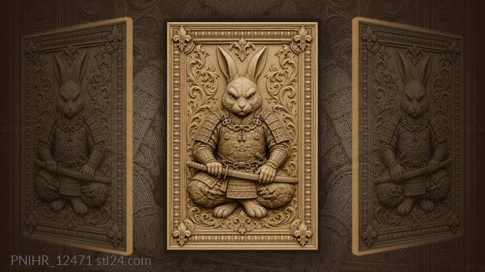 Seated rabbit holding sword across his lap 3d STL model