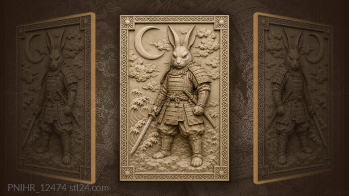 Samurai rabbit under moonlit waves 3d STL model