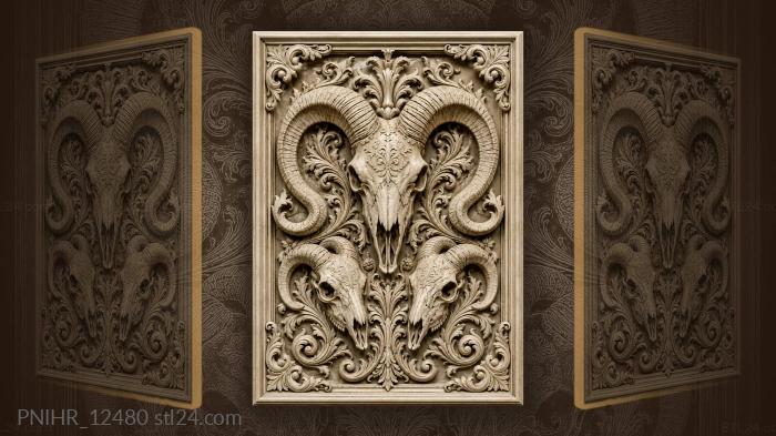 Ram skulls ornate acanthus border 3d STL model