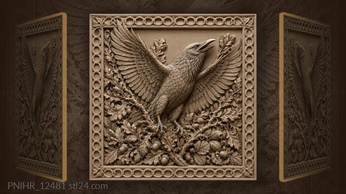 Raven emerging from autumn foliage 3d STL model