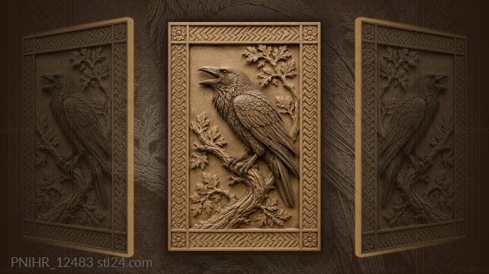 Raven on blossoming branch 3d STL model