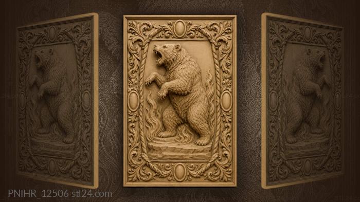 Roaring bear with fiery backdrop 3d STL model