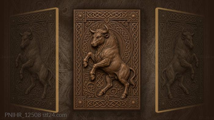 Powerful bull celtic sunburst frame 3d STL model