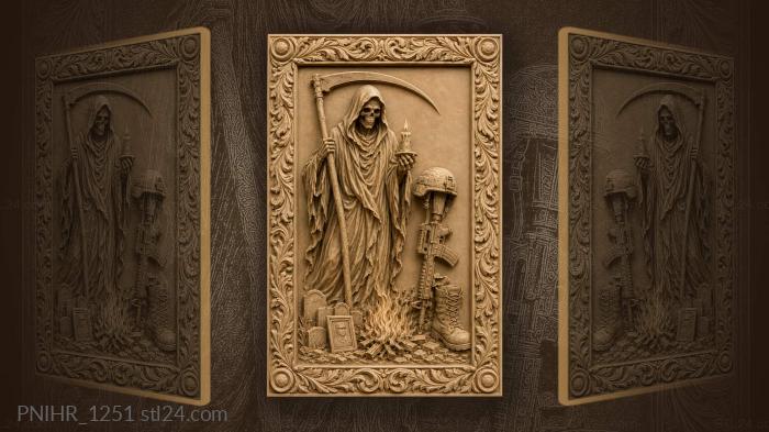 Reaper with helmet rifle candlelight graves 3d STL model