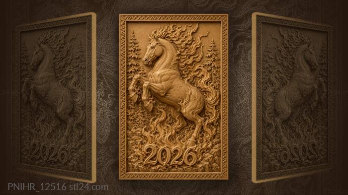 Fiery horse among pine trees 3d STL model