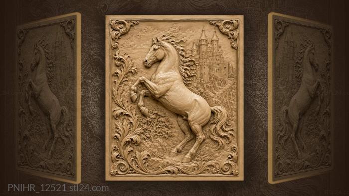 Stallion before a castle silhouette 3d STL model