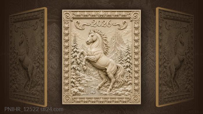 Horse rearing below a castle in mountains 3d STL model