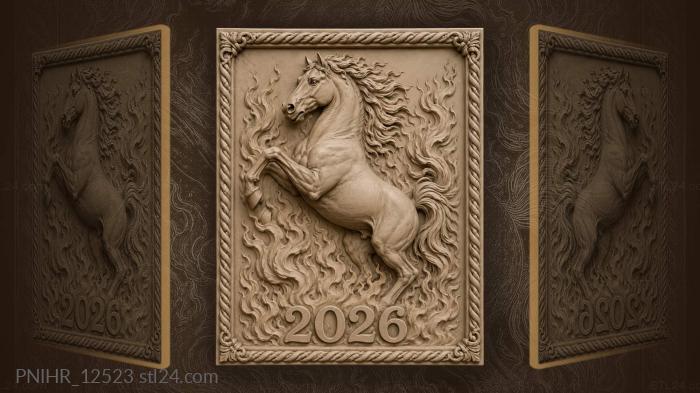 Fiery horse above the year 2026 3d STL model