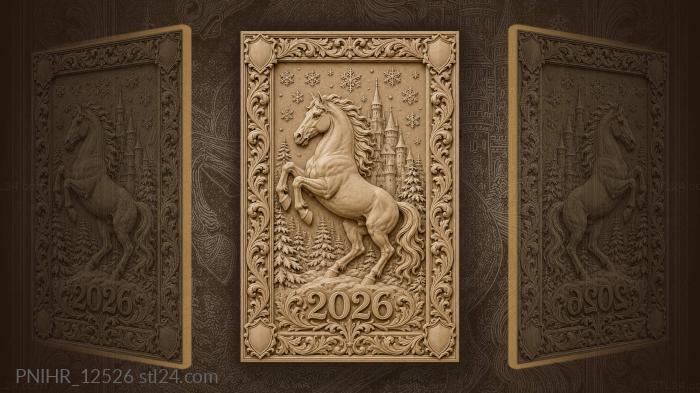 Snowflakes above a horse among pines 3d STL model