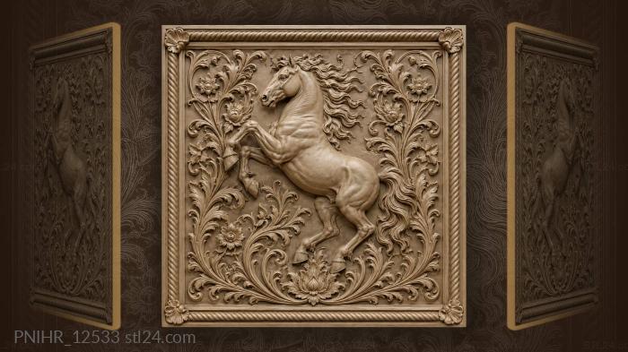 Rearing horse with floral surround 3d STL model