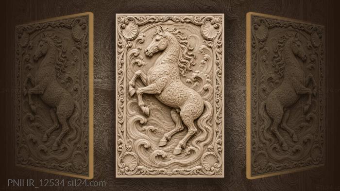Wild horse with wave border 3d STL model