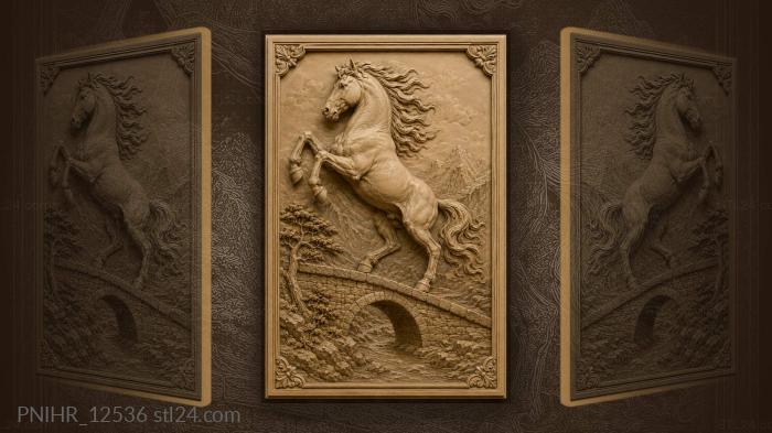 Horse crossing an arched stone bridge 3d STL model