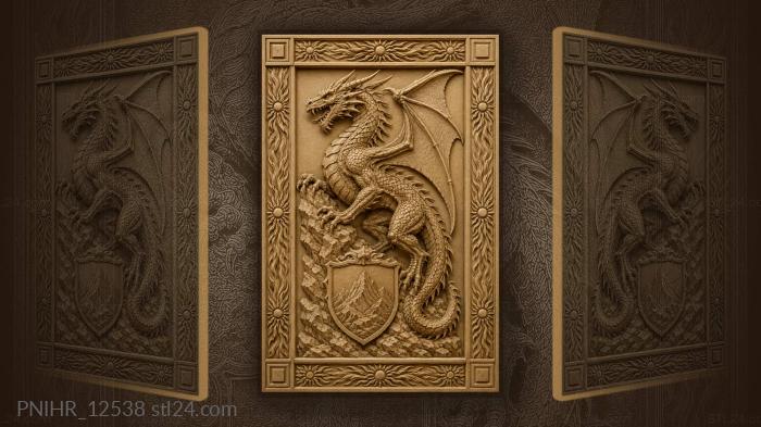 Fiery dragon with mountain shield 3d STL model