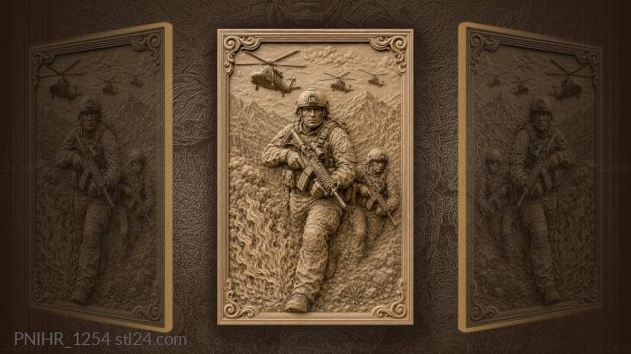 Soldiers under helicopter fire mountains 3d STL model