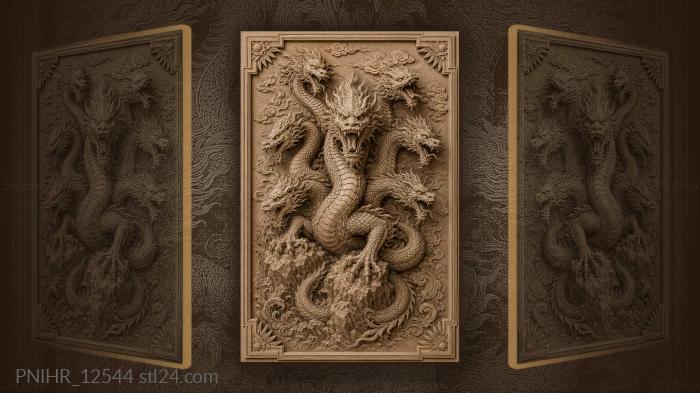 Multiheaded serpent ancient stone guardian 3d STL model