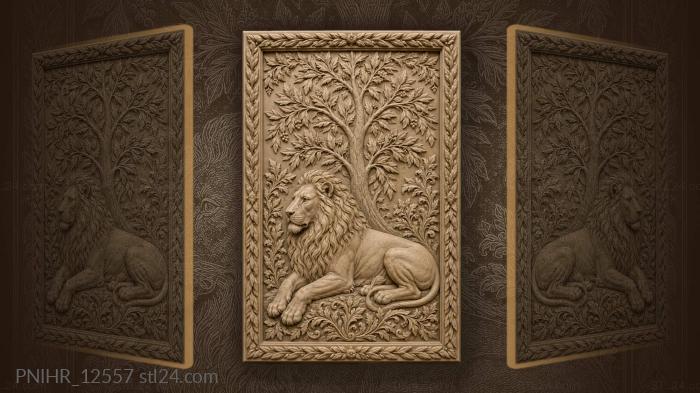 Lion under blossoming tree foliage 3d STL model