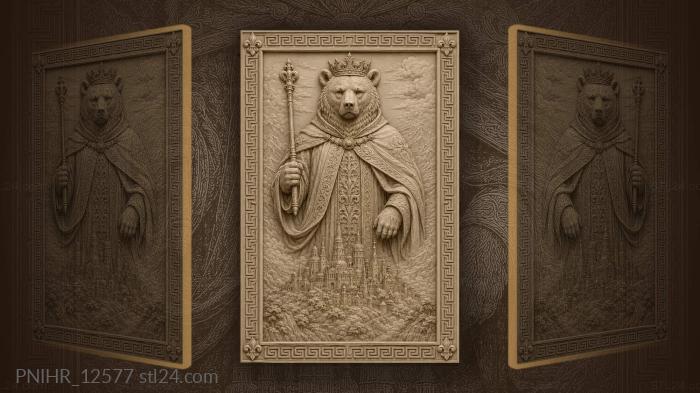 Royal bear raises a scepter over towers 3d STL model