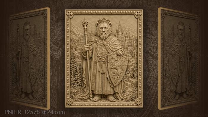 Crowned bear ruler with city 3d STL model