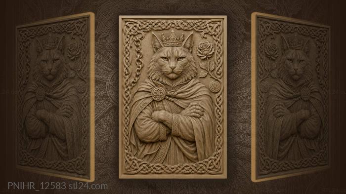 Royal cat with crown and rose 3d STL model