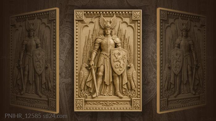 Two eagles beside a gothic cathedral 3d STL model