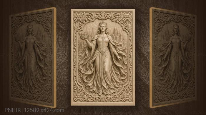 Royal woman offering crown above city 3d STL model