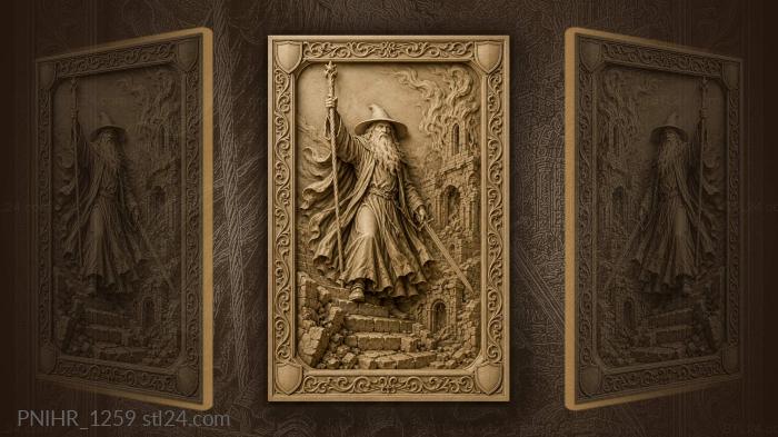 Gandalf the grey facing fiery ruin 3d STL model