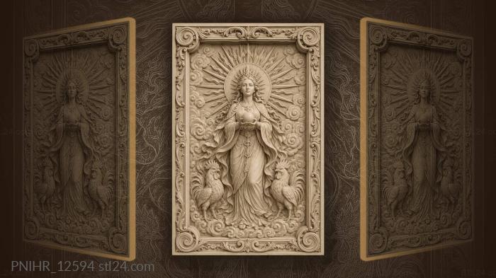 Two roosters below the radiant lady 3d STL model