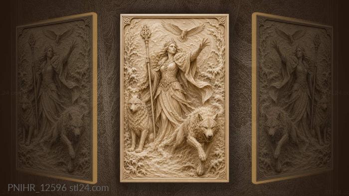 Wolf queen with staff and bird 3d STL model