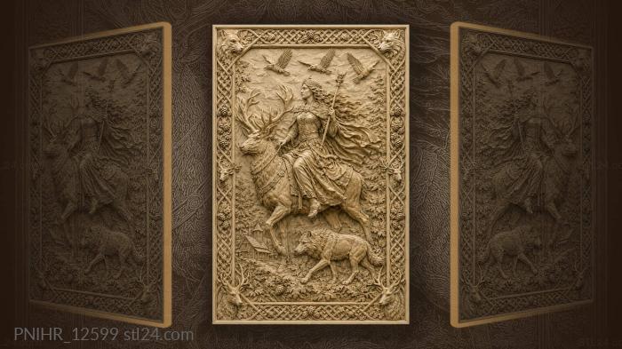 Huntress and stag among wildlife 3d STL model