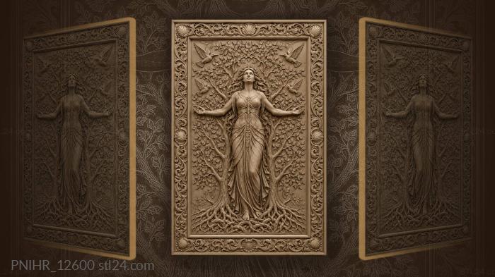 Four birds circle the goddess by the tree 3d STL model