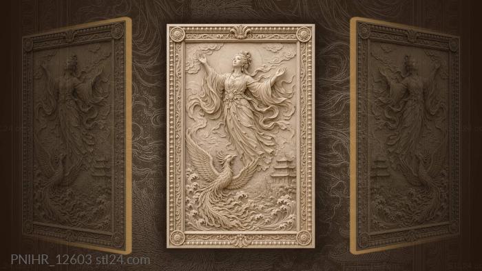 Phoenix rising from waves to the goddess 3d STL model