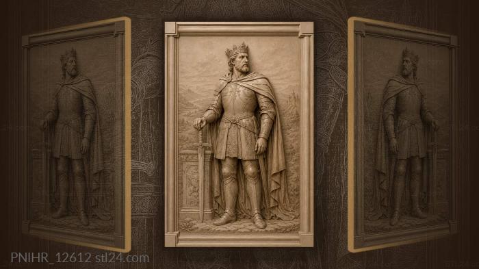 Crowned warrior resting a sword on a plinth 3d STL model
