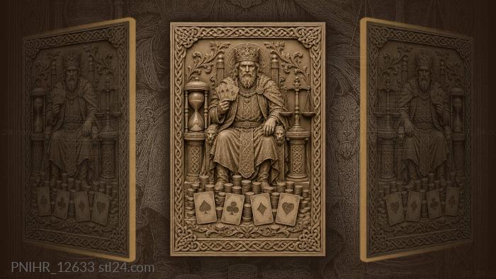 King with cards beside hourglass and scales 3d STL model