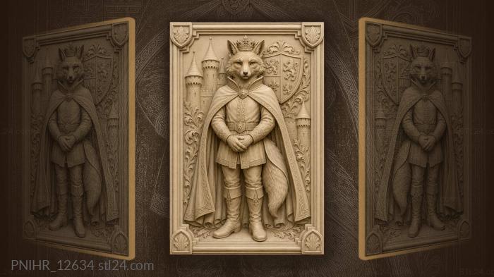 Crowned fox noble castle heraldry 3d STL model