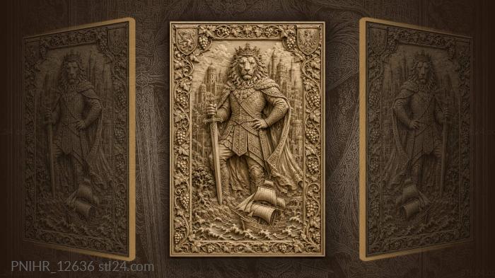Crowned lion with sword above ship 3d STL model