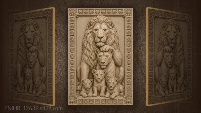 Royal lions with playful cubs 3d STL model