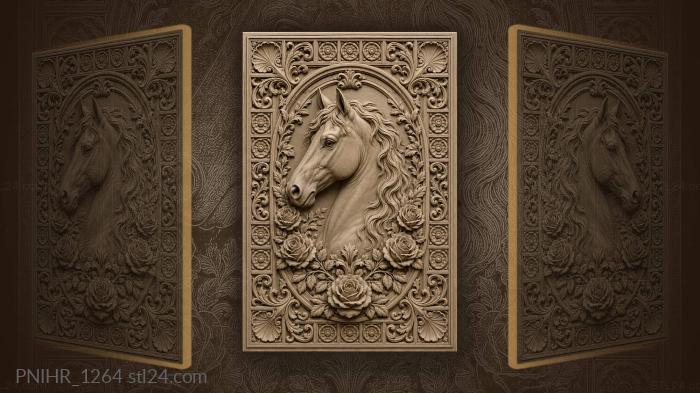 Horse head surrounded by roses 3d STL model