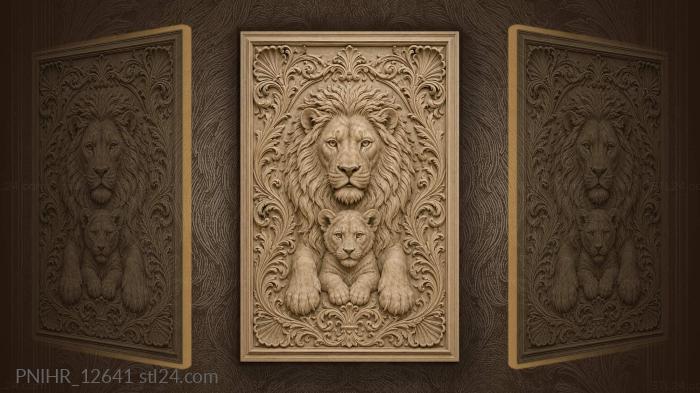 Lion sheltering his cub below him 3d STL model