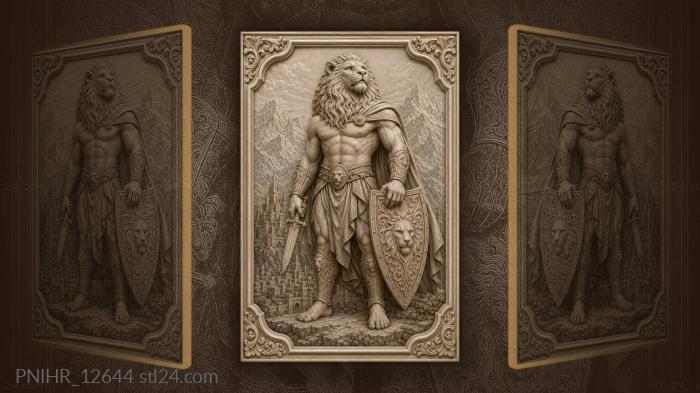 Lion with dagger and city view 3d STL model