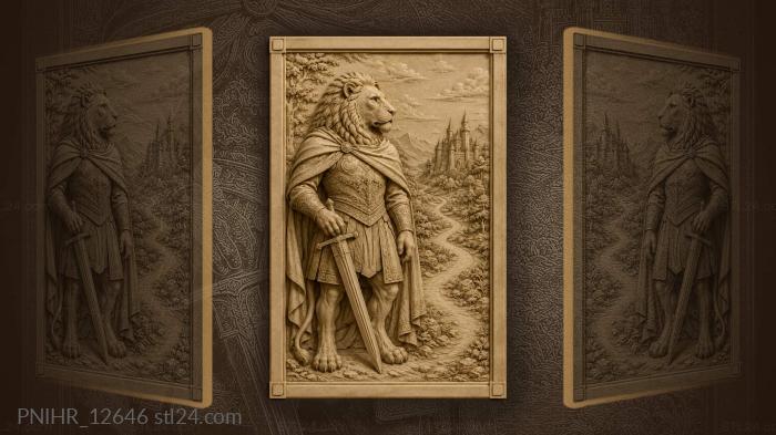 Armoured lion with sword near castle 3d STL model